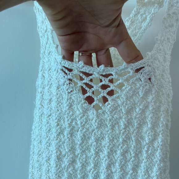 White Crochet Knit Midi Dress – Boho Beach Cover-Up with Open Back - Picture 6 of 9